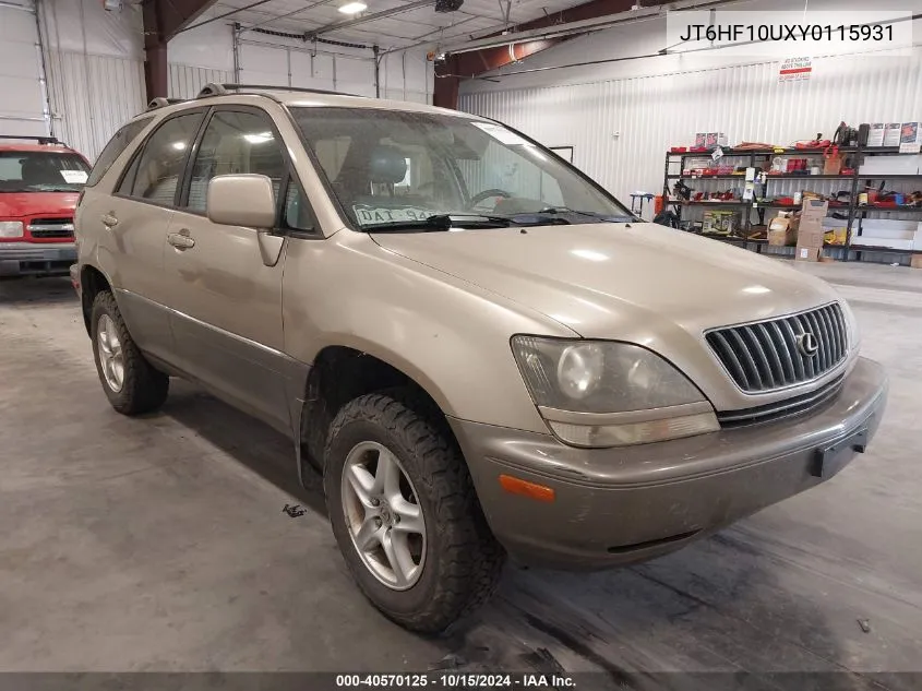 2000 Lexus Rx 300 VIN: JT6HF10UXY0115931 Lot: 40570125