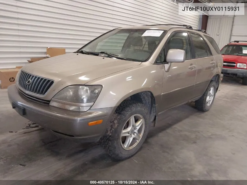 2000 Lexus Rx 300 VIN: JT6HF10UXY0115931 Lot: 40570125