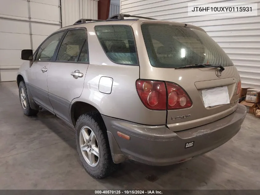 2000 Lexus Rx 300 VIN: JT6HF10UXY0115931 Lot: 40570125