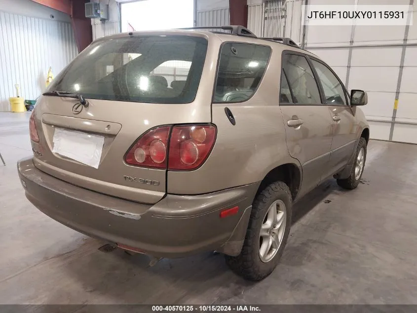 2000 Lexus Rx 300 VIN: JT6HF10UXY0115931 Lot: 40570125