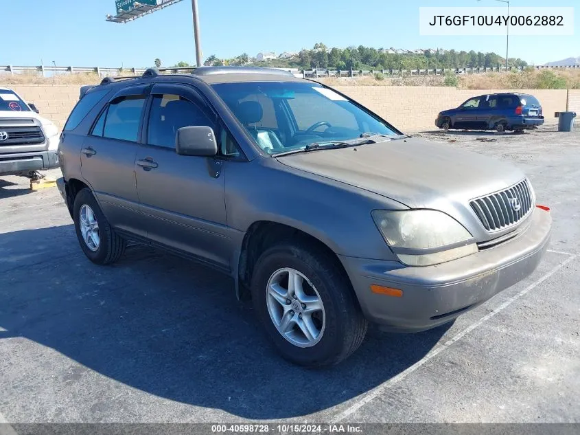 2000 Lexus Rx 300 VIN: JT6GF10U4Y0062882 Lot: 40598728