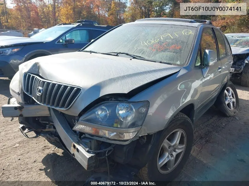 2000 Lexus Rx 300 VIN: JT6GF10U0Y0074141 Lot: 40679172