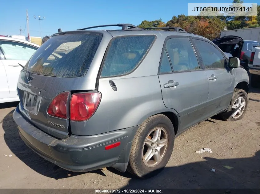 2000 Lexus Rx 300 VIN: JT6GF10U0Y0074141 Lot: 40679172