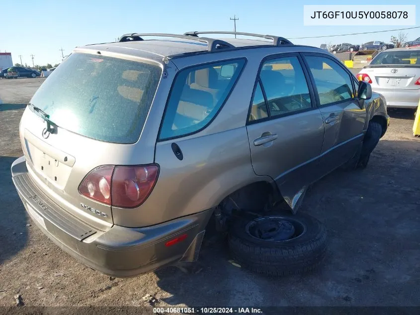 2000 Lexus Rx 300 VIN: JT6GF10U5Y0058078 Lot: 40681051