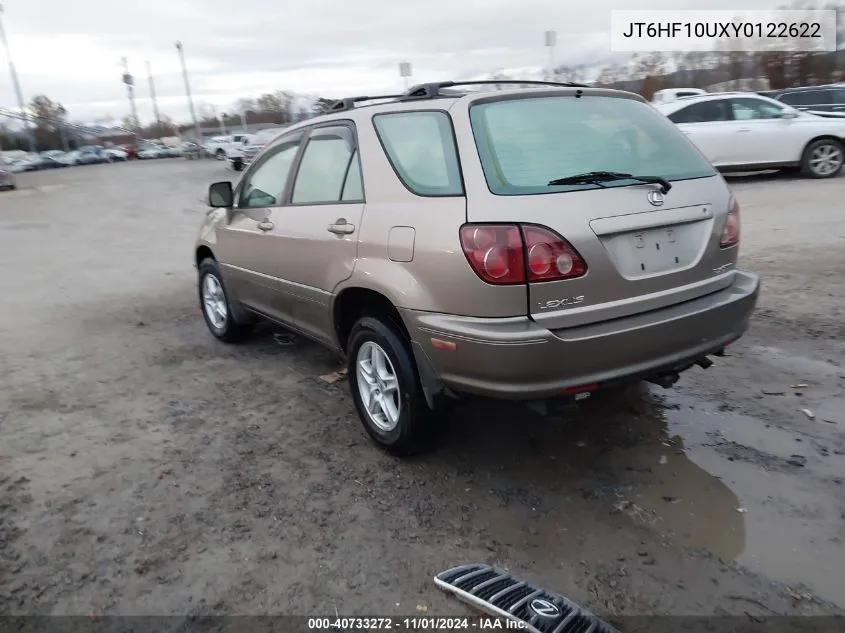 2000 Lexus Rx 300 VIN: JT6HF10UXY0122622 Lot: 40733272