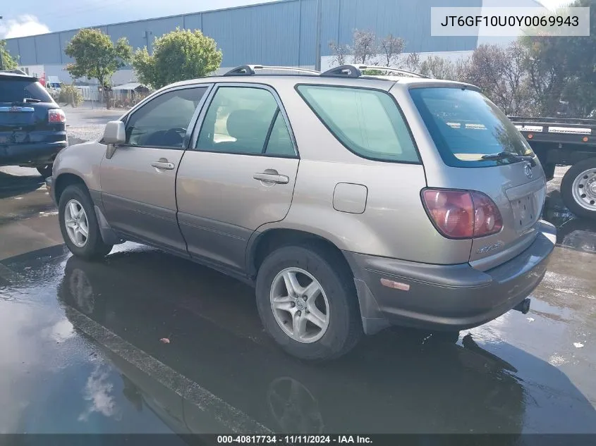 2000 Lexus Rx 300 VIN: JT6GF10U0Y0069943 Lot: 40817734