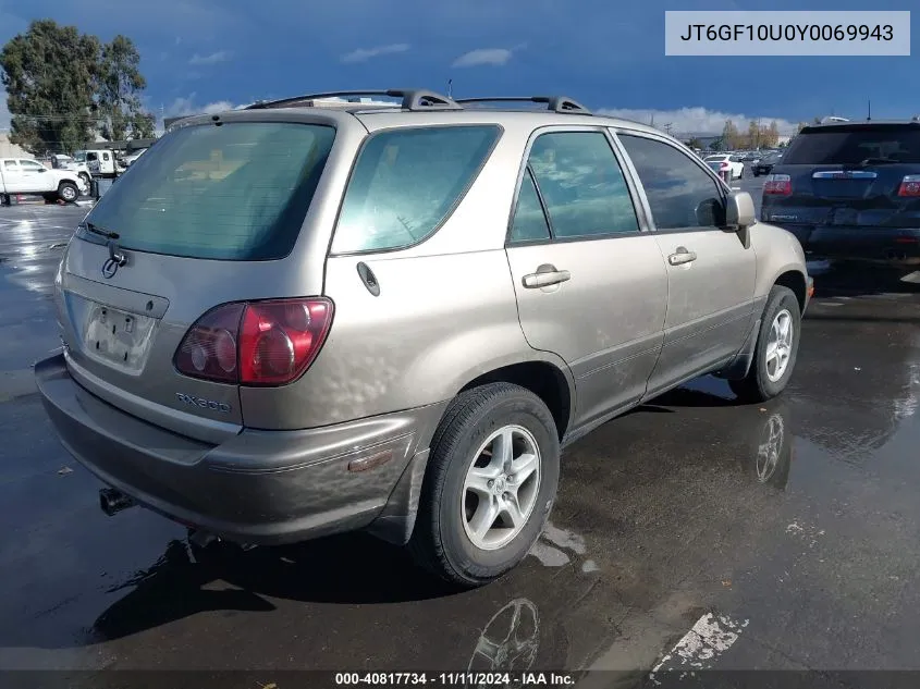 2000 Lexus Rx 300 VIN: JT6GF10U0Y0069943 Lot: 40817734