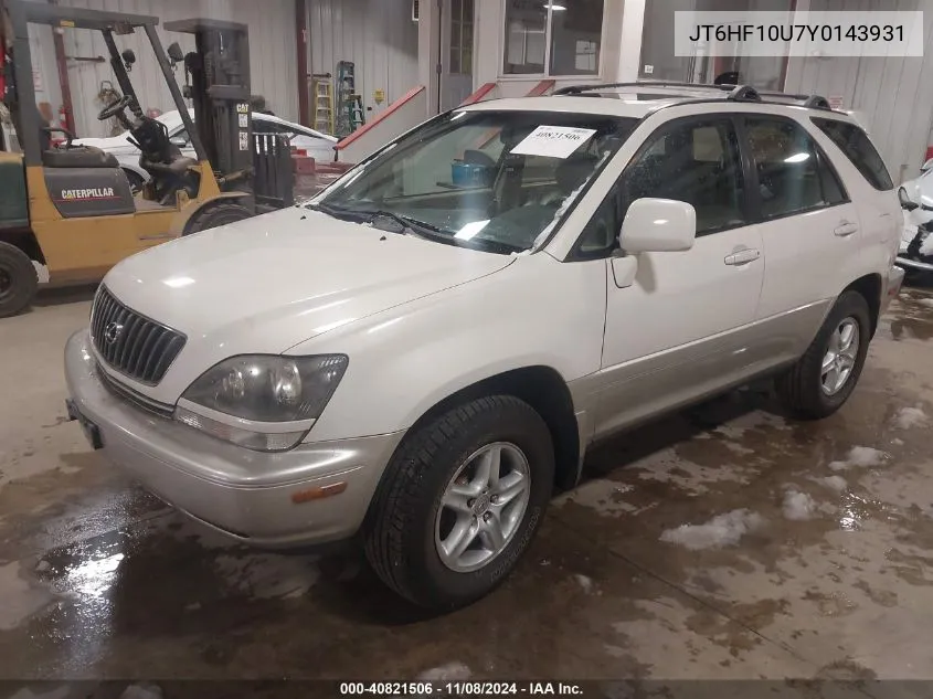 2000 Lexus Rx 300 VIN: JT6HF10U7Y0143931 Lot: 40821506