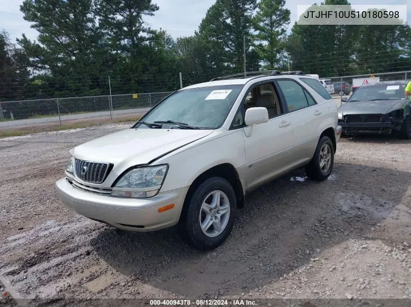 2001 Lexus Rx 300 VIN: JTJHF10U510180598 Lot: 40094378