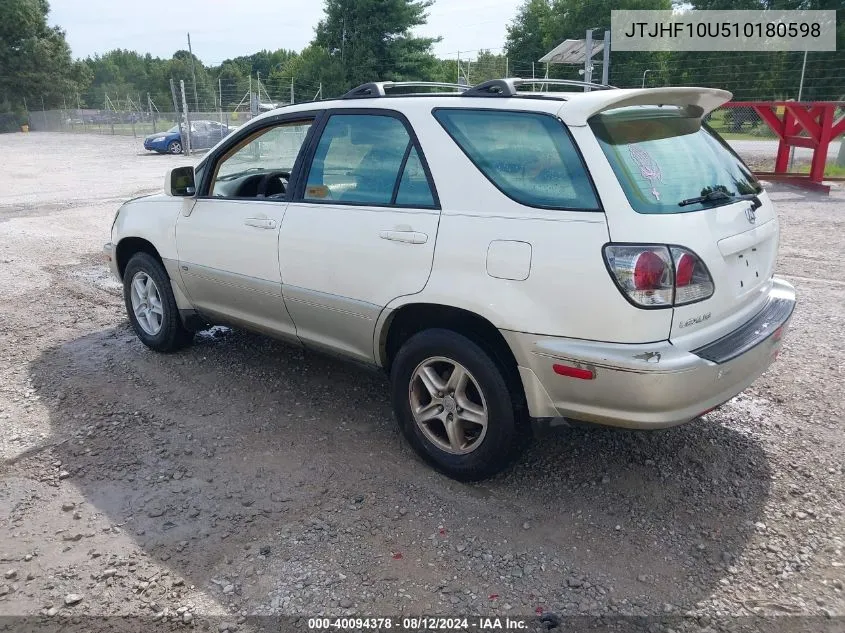 2001 Lexus Rx 300 VIN: JTJHF10U510180598 Lot: 40094378