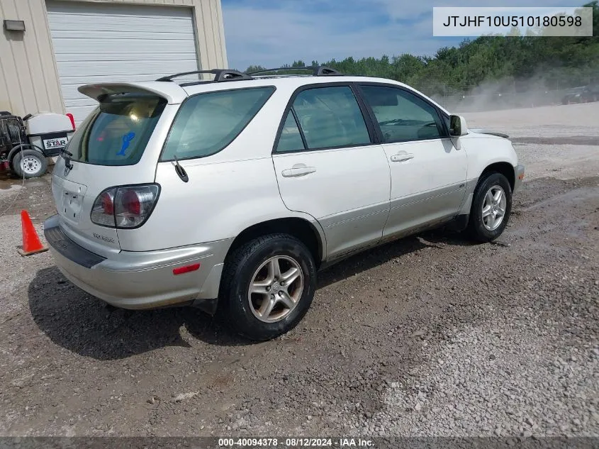 2001 Lexus Rx 300 VIN: JTJHF10U510180598 Lot: 40094378