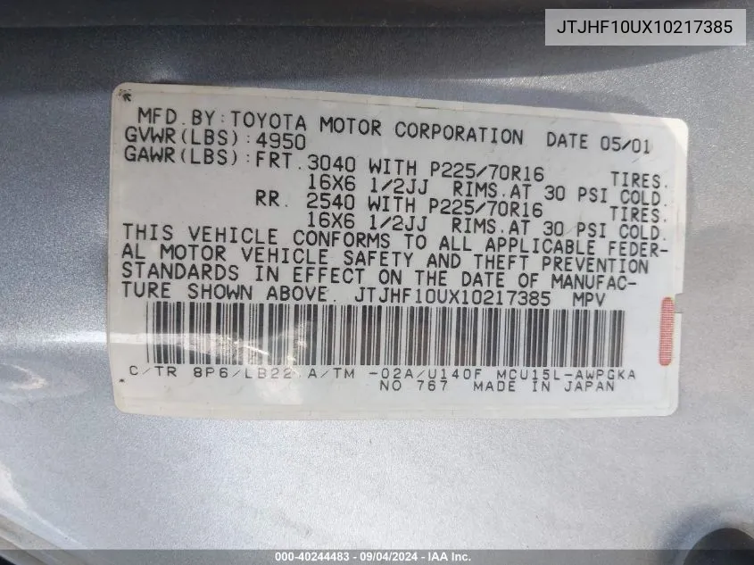 JTJHF10UX10217385 2001 Lexus Rx 300