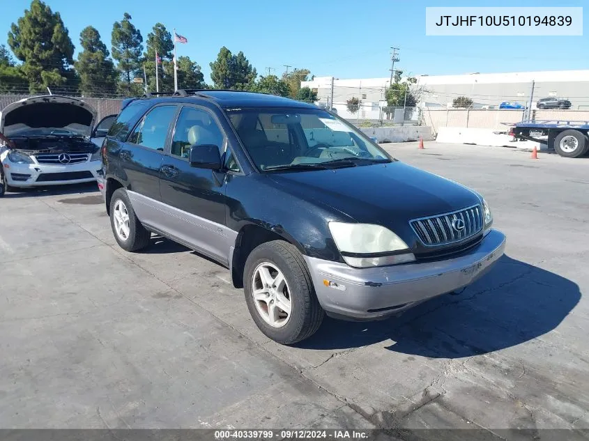 2001 Lexus Rx 300 VIN: JTJHF10U510194839 Lot: 40339799