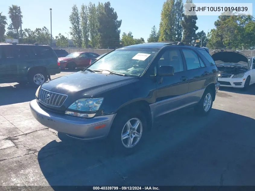 2001 Lexus Rx 300 VIN: JTJHF10U510194839 Lot: 40339799