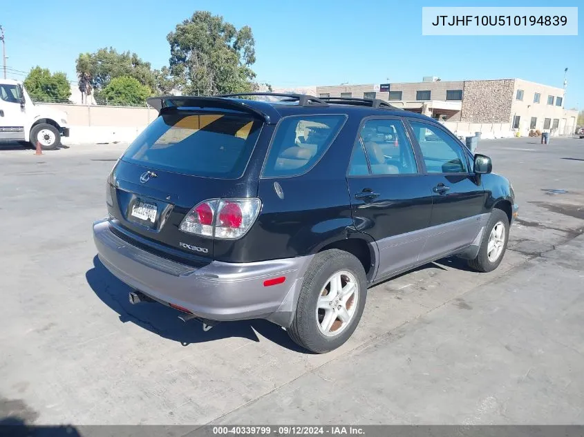 2001 Lexus Rx 300 VIN: JTJHF10U510194839 Lot: 40339799