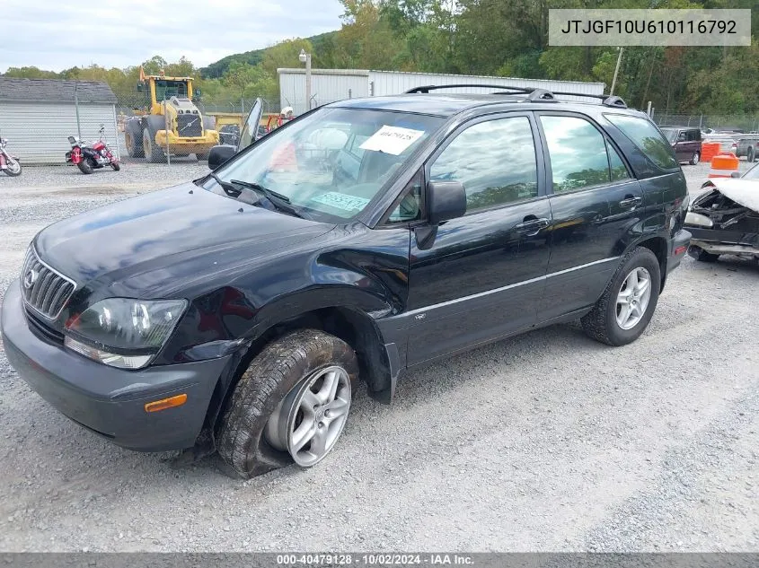 2001 Lexus Rx 300 VIN: JTJGF10U610116792 Lot: 40479128