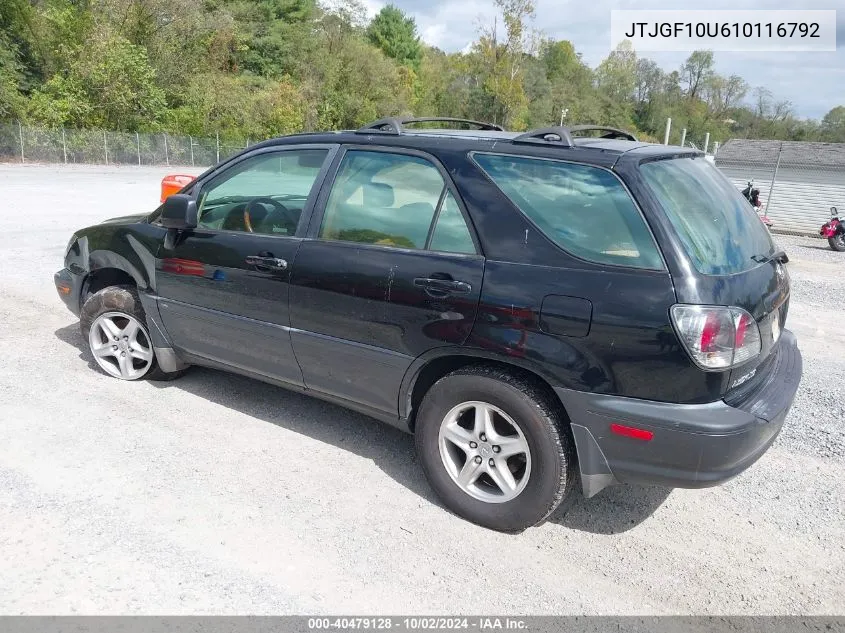 2001 Lexus Rx 300 VIN: JTJGF10U610116792 Lot: 40479128