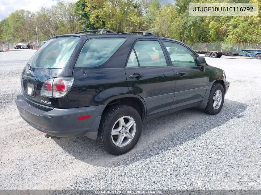 2001 Lexus Rx 300 VIN: JTJGF10U610116792 Lot: 40479128