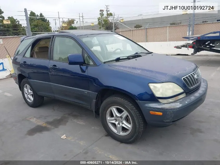 2001 Lexus Rx 300 VIN: JTJHF10U010192724 Lot: 40605271