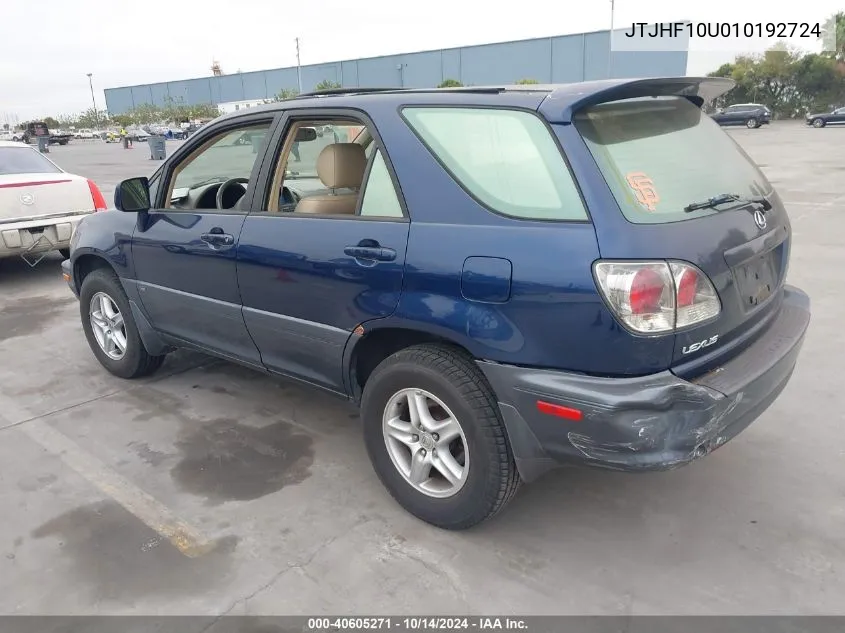 2001 Lexus Rx 300 VIN: JTJHF10U010192724 Lot: 40605271