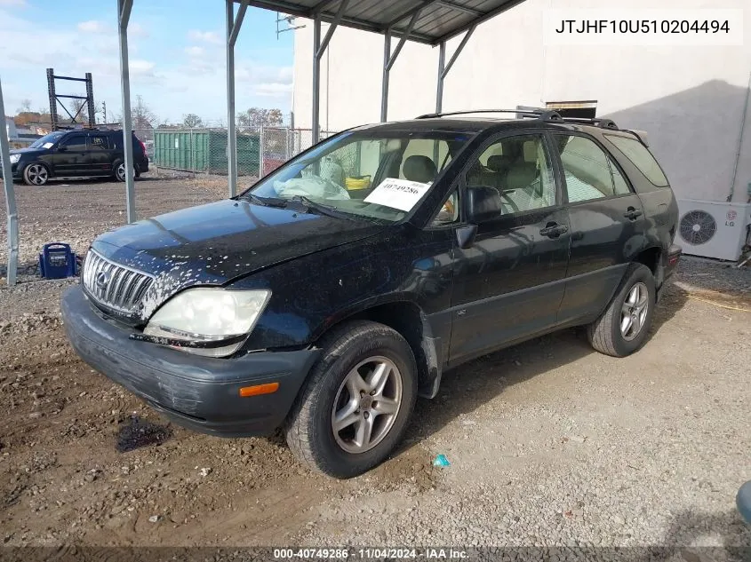 2001 Lexus Rx 300 VIN: JTJHF10U510204494 Lot: 40749286