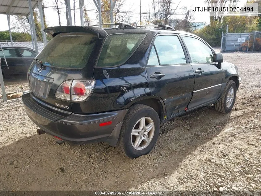 2001 Lexus Rx 300 VIN: JTJHF10U510204494 Lot: 40749286