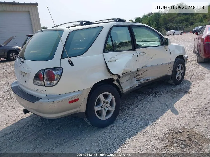 2002 Lexus Rx 300 VIN: JTJHF10U920248113 Lot: 40313145