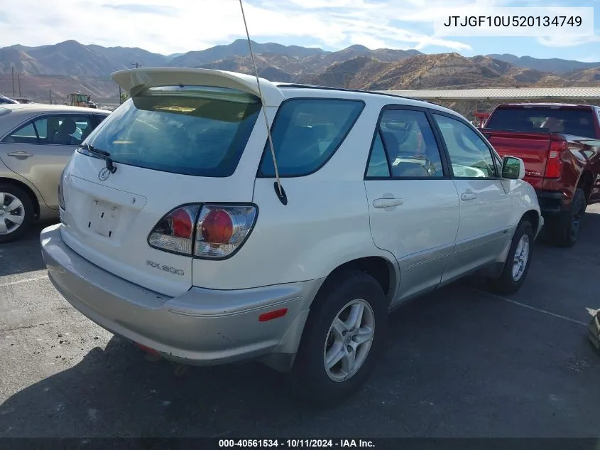 2002 Lexus Rx 300 300 VIN: JTJGF10U520134749 Lot: 40561534