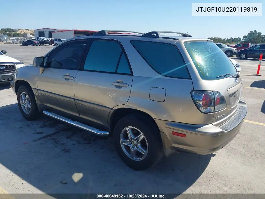 2002 Lexus Rx 300 VIN: JTJGF10U220119819 Lot: 40649152