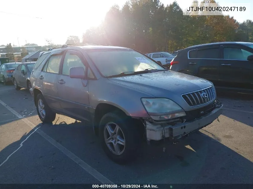 2002 Lexus Rx 300 VIN: JTJHF10U420247189 Lot: 40709358