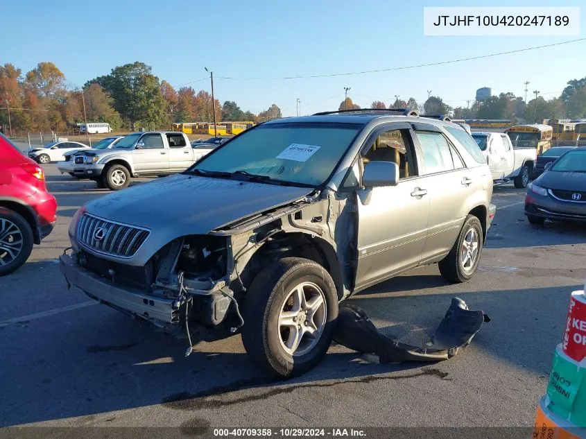 2002 Lexus Rx 300 VIN: JTJHF10U420247189 Lot: 40709358