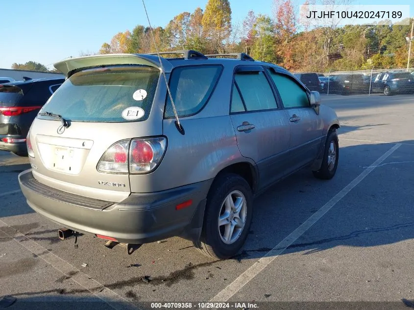 2002 Lexus Rx 300 VIN: JTJHF10U420247189 Lot: 40709358