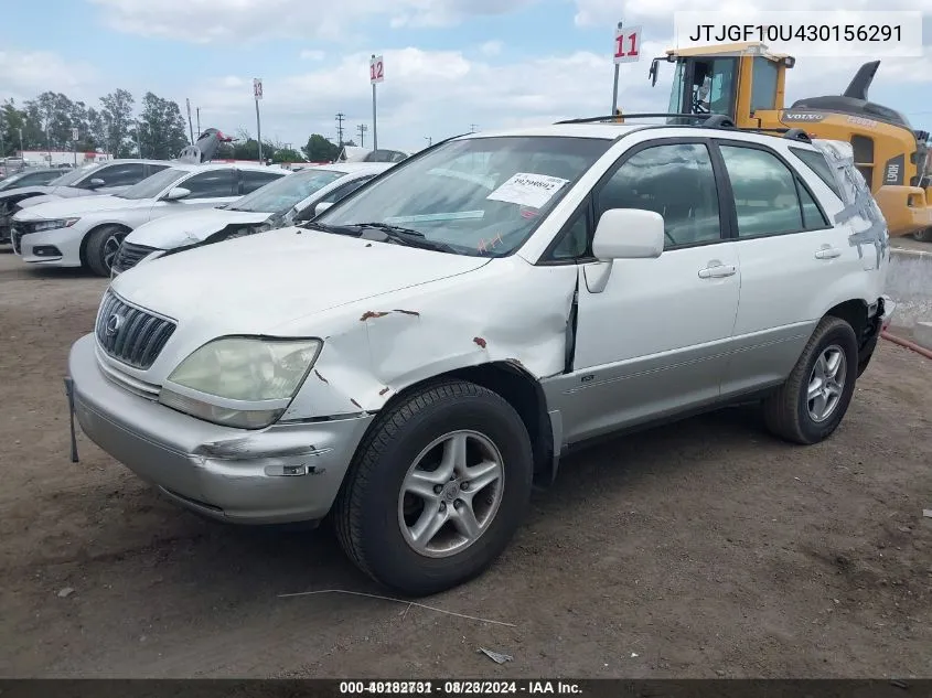 2003 Lexus Rx 300 VIN: JTJGF10U430156291 Lot: 40182731