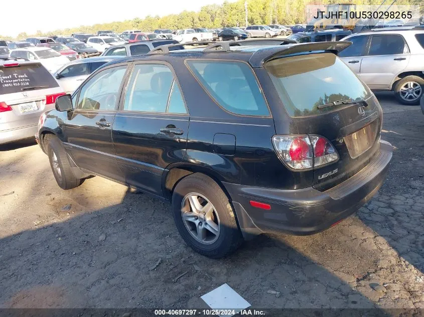 2003 Lexus Rx 300 Base (A4) VIN: JTJHF10U530298265 Lot: 40697297