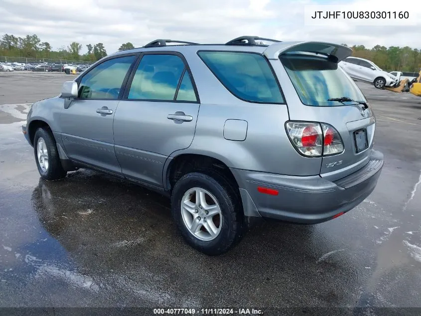 2003 Lexus Rx 300 VIN: JTJHF10U830301160 Lot: 40777049