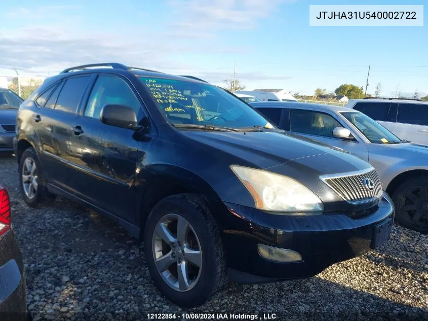 2004 Lexus Rx 330 VIN: JTJHA31U540002722 Lot: 12122854