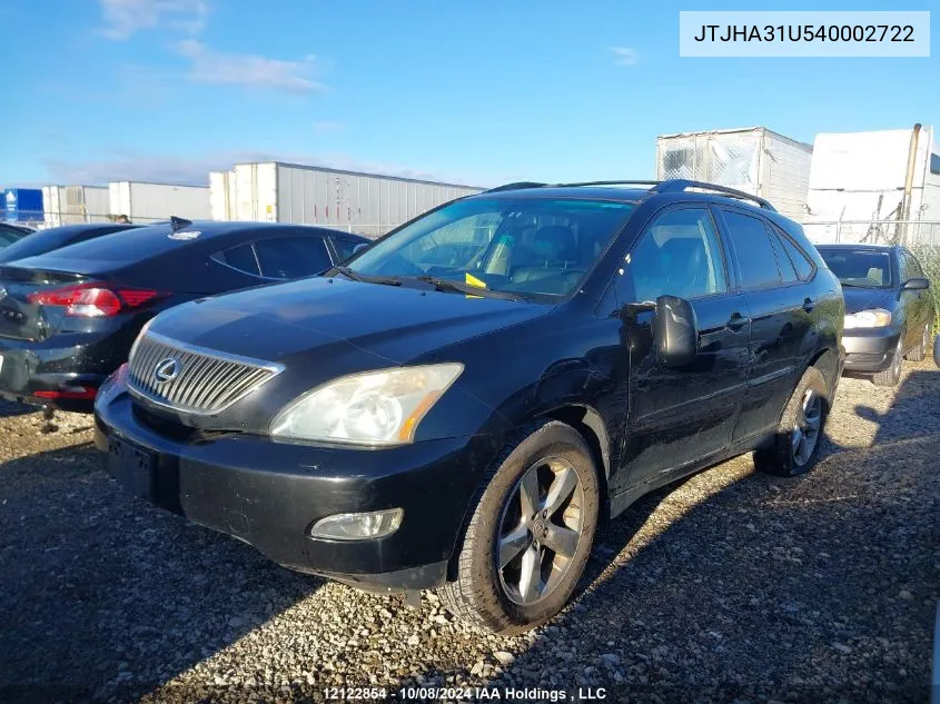 2004 Lexus Rx 330 VIN: JTJHA31U540002722 Lot: 12122854