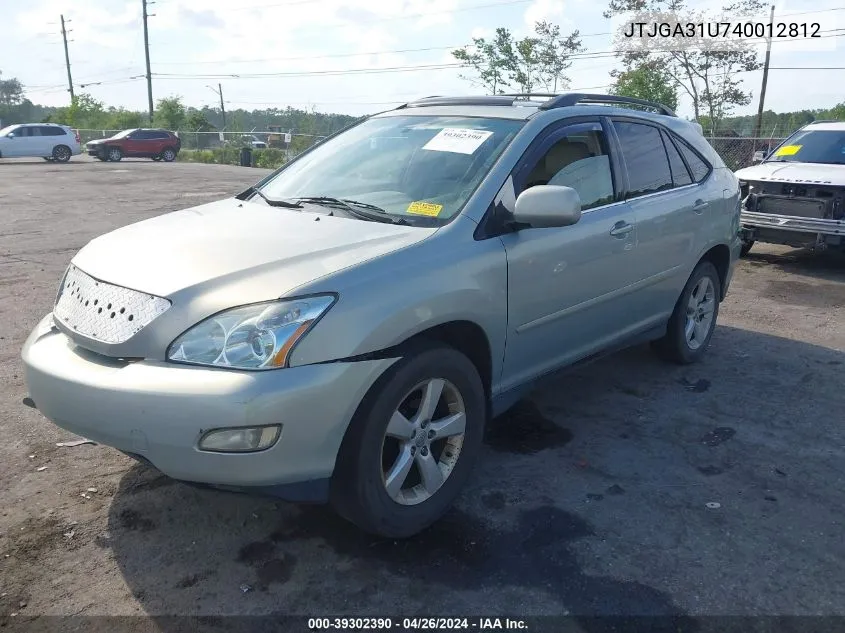 2004 Lexus Rx 330 VIN: JTJGA31U740012812 Lot: 39302390