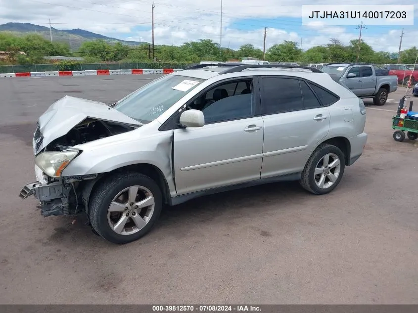 2004 Lexus Rx 330 VIN: JTJHA31U140017203 Lot: 39812570