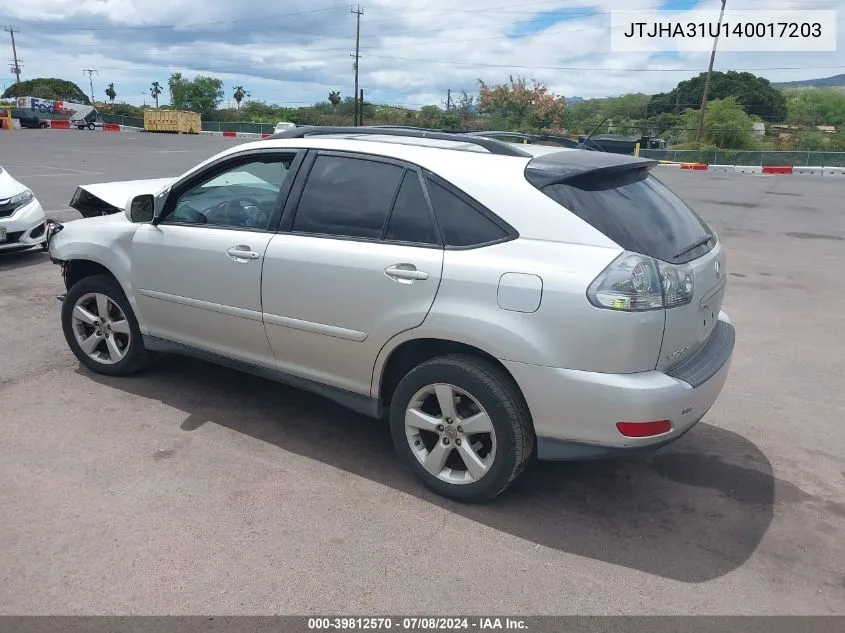 2004 Lexus Rx 330 VIN: JTJHA31U140017203 Lot: 39812570