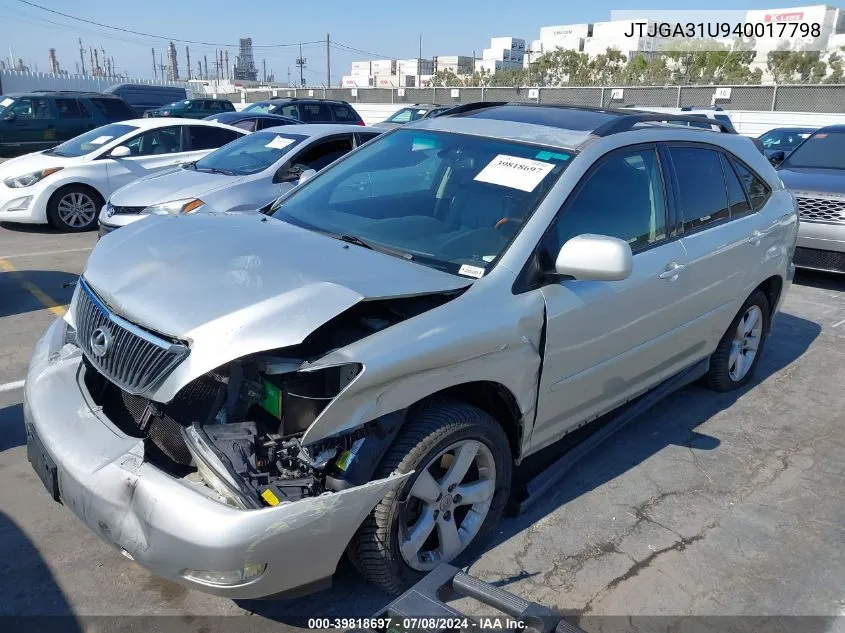 2004 Lexus Rx 330 VIN: JTJGA31U940017798 Lot: 39818697