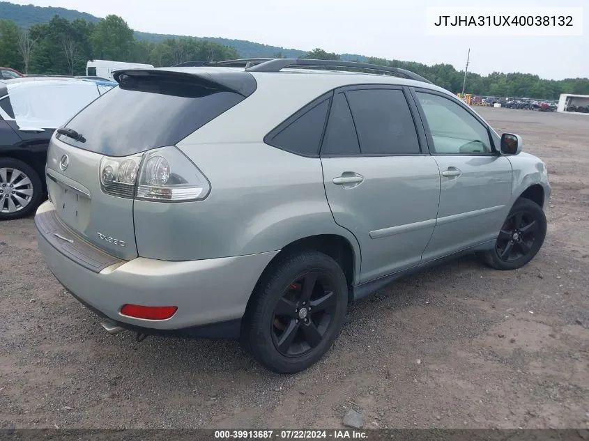 2004 Lexus Rx 330 VIN: JTJHA31UX40038132 Lot: 39913687