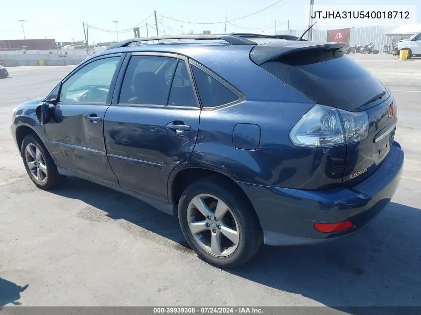 2004 Lexus Rx 330 VIN: JTJHA31U540018712 Lot: 39939308