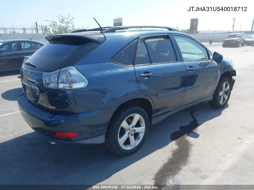 2004 Lexus Rx 330 VIN: JTJHA31U540018712 Lot: 39939308