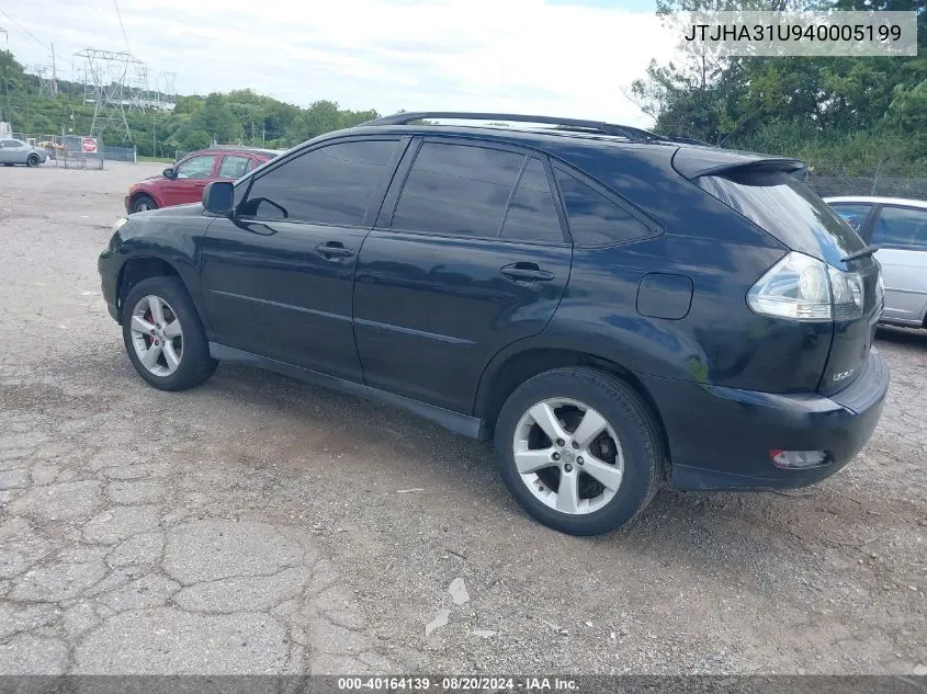 2004 Lexus Rx 330 VIN: JTJHA31U940005199 Lot: 40164139