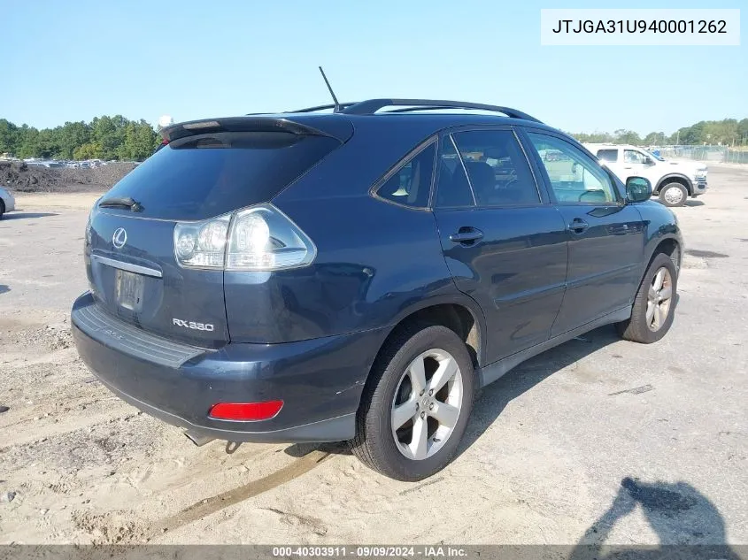 2004 Lexus Rx 330 VIN: JTJGA31U940001262 Lot: 40303911