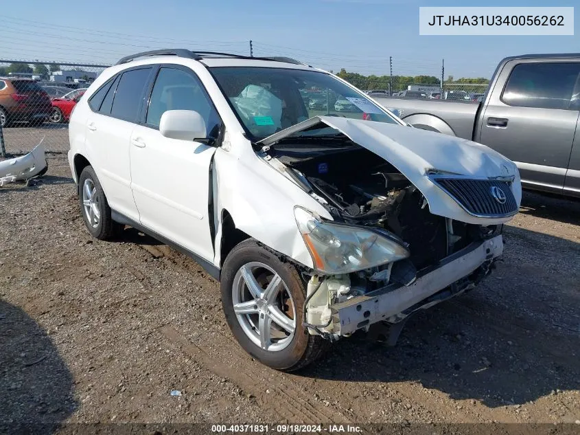 2004 Lexus Rx 330 VIN: JTJHA31U340056262 Lot: 40371831