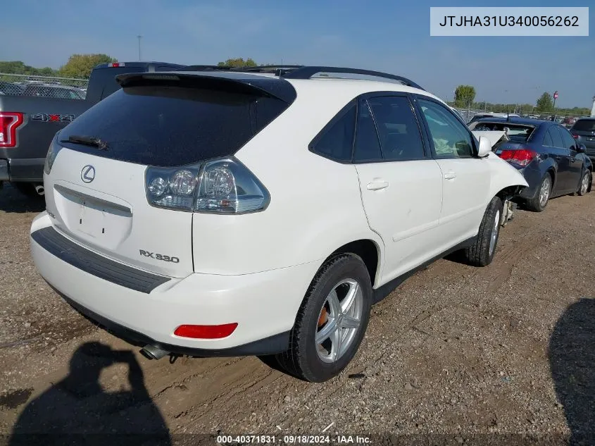 2004 Lexus Rx 330 VIN: JTJHA31U340056262 Lot: 40371831