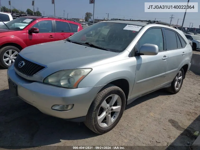 2004 Lexus Rx 330 VIN: JTJGA31U140022364 Lot: 40412531