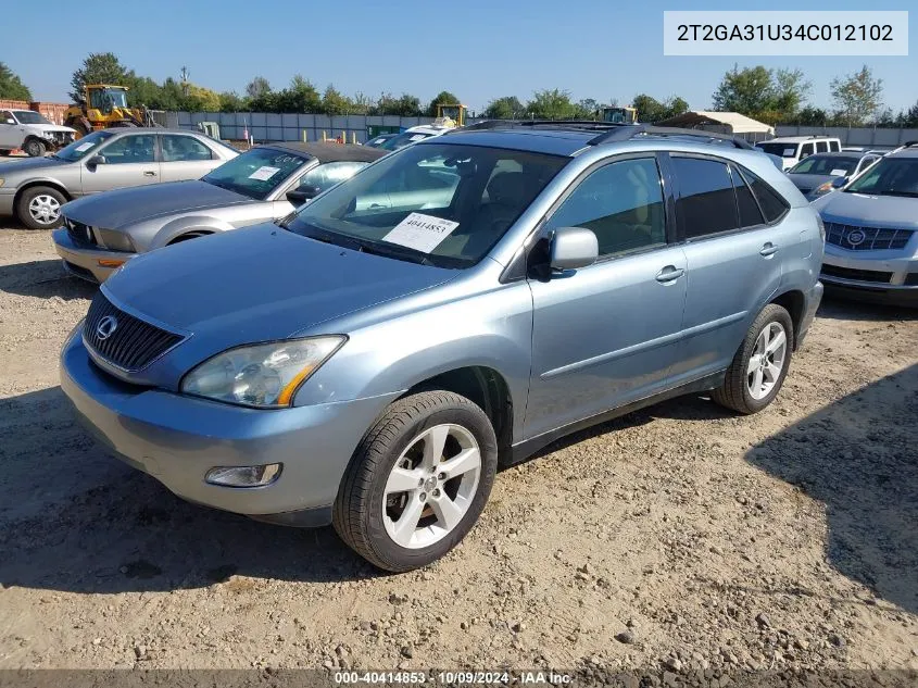 2004 Lexus Rx 330 VIN: 2T2GA31U34C012102 Lot: 40414853